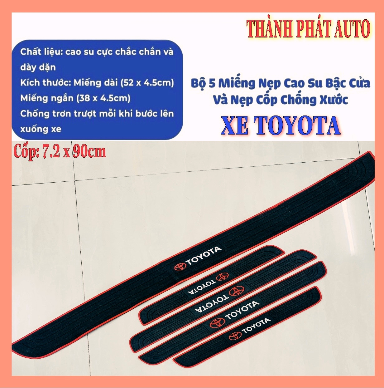 [XE TOYOTA] Nẹp Bước Chân Xe Toyota Bằng Cao Su Chống Trơn Trượt - Miếng Dán Chống Trầy Xước Cốp Xe Ô Tô hãng Toyota