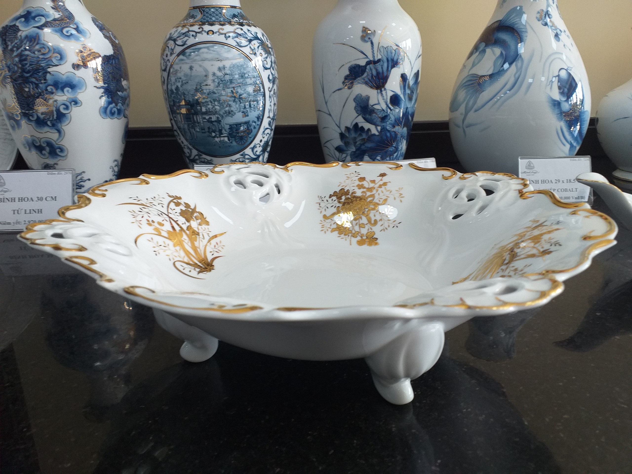 Tô Đựng Trái Cây Minh Long Tiệp Tứ Quý Dát Vàng 24K hàng sứ cao cấp, sang trong dùng trong gia đình, đãi khách, tặng quà tết- dĩa trái cây