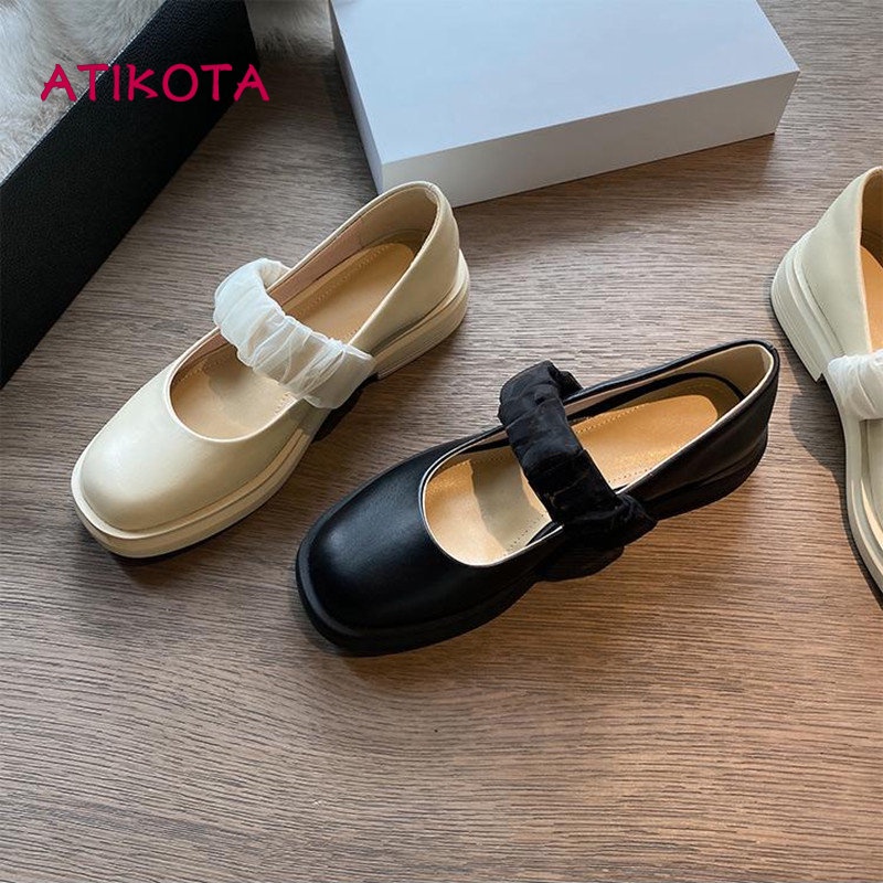Atikota giày búp bê mũi tròn đế dày thoải mái thời trang cho nữ