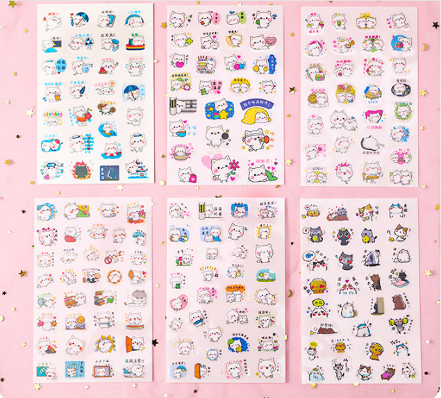 Sét 6 tấm sticker dán bé mèo