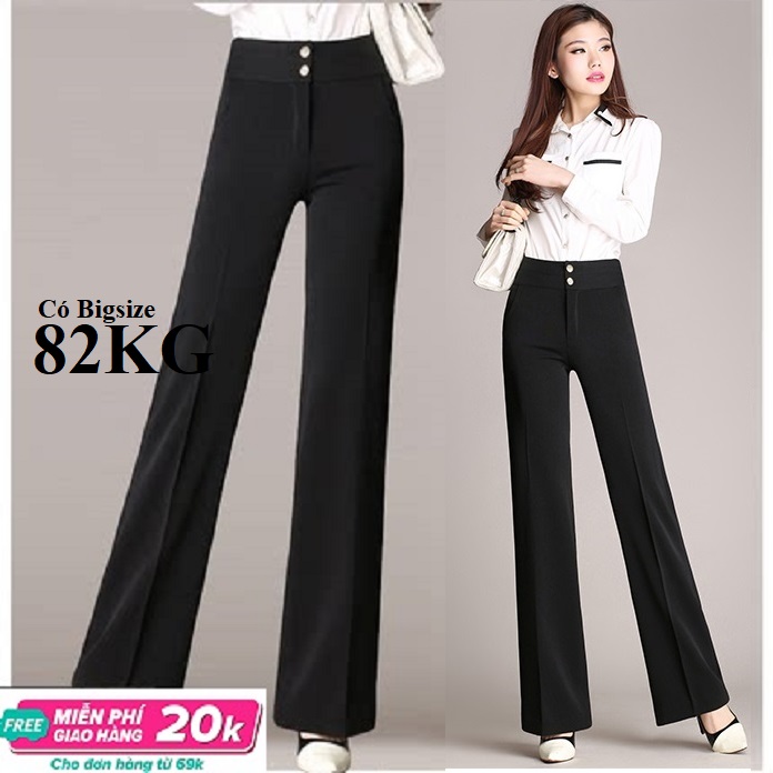 Quần Suông Loe, Quần Ống Rộng, Dài Quần trung bình 102cm, Tạo chiều cao ảo khi phối với Giày cao gót, có Big Size 86KG, Vải Tuyết Mưa chất lượng đỉnh của chóp.