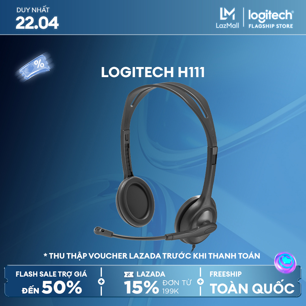 Tai nghe chụp tai Logitech H111 - 1 jack 3.5mm, Mic khử giảm tiếng ồn, trọng lượng nhẹ, âm thanh nổi