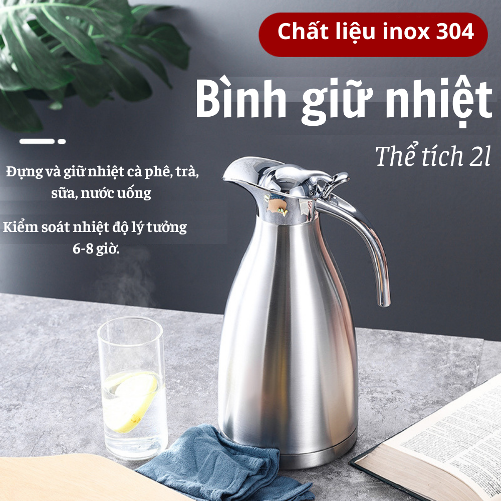 Bình giữ nhiệt mỏ vịt nóng lạnh ruột inox 304 cao cấp 2l, phích nước giữ nhiệt 6-8 giờ