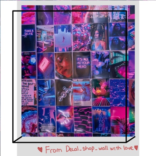 Khổ A4/ A5 Wall Collage dán tường trang trí decor phòng ngủ - theme xanh tím neon