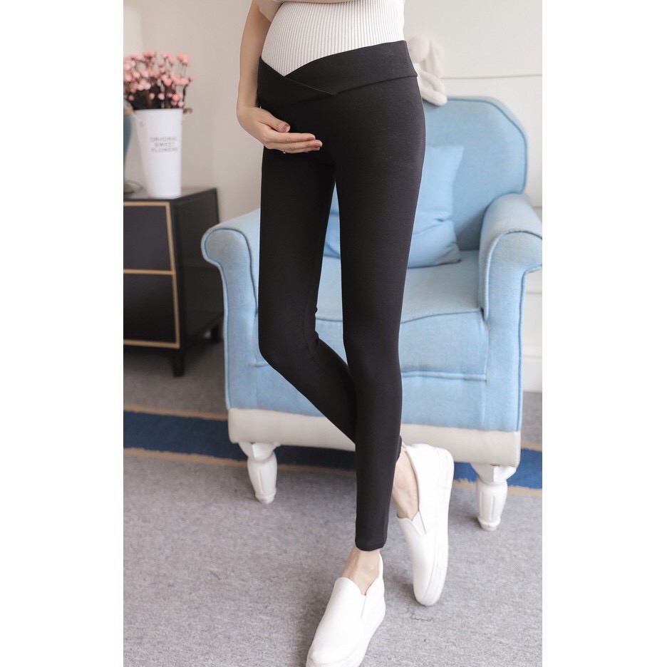 Quần legging bầu thiết kế cạp cao có đáp bụng và chun chỉnh bụng thoải mái cho mẹ bầu q210 b2 mum