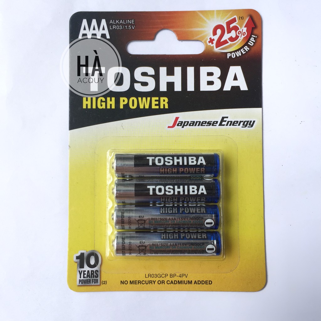 4 viên pin aaa alkaline toshiba high power, 1.5v - chính hãng