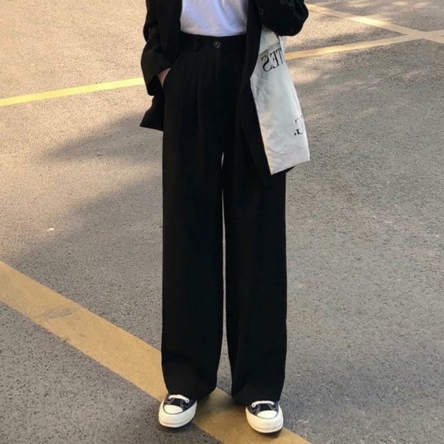 Quần ống rộng culottes xuông dài siêu Hot, quần ống suông cạp cao dáng dài 3 màu tím, đen, kem cực trend - Bomb Unisex