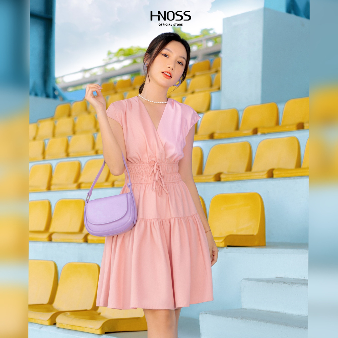 Đầm xoè nữ thời trang hnoss sát nách dáng ngắn rút eo hndlu045