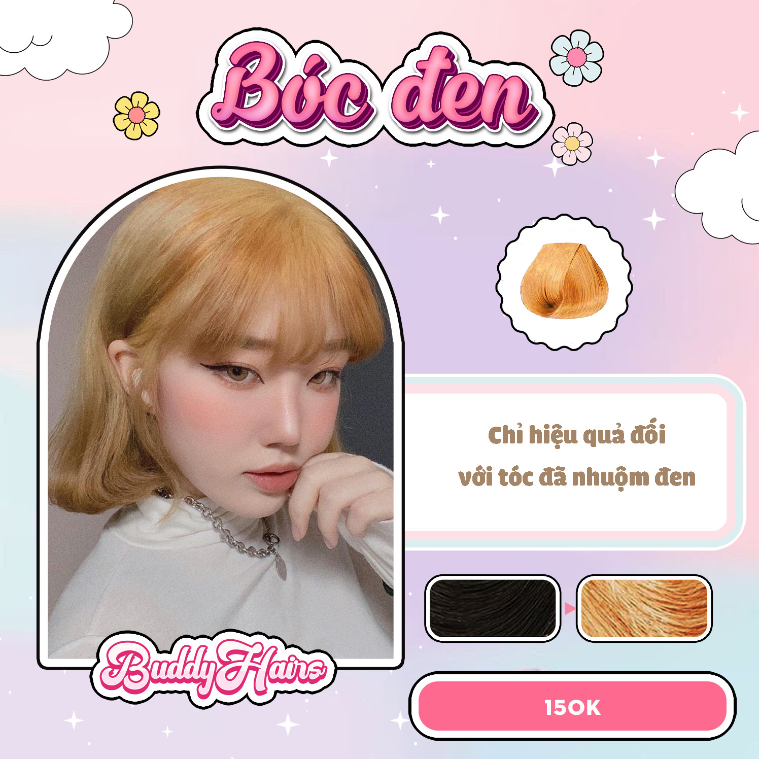 Thuốc nhuộm bóc đen khử màu nhuộm đen ra nền tóc nâu, thuốc nhuộm tóc kèm trợ nhuộm của buddyhairs