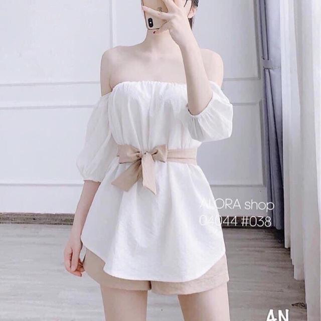 SET ÁO TRỄ VAI KÈM TAY BỒNG QUẦN SHORT KÈM ĐAI CỰC XINH