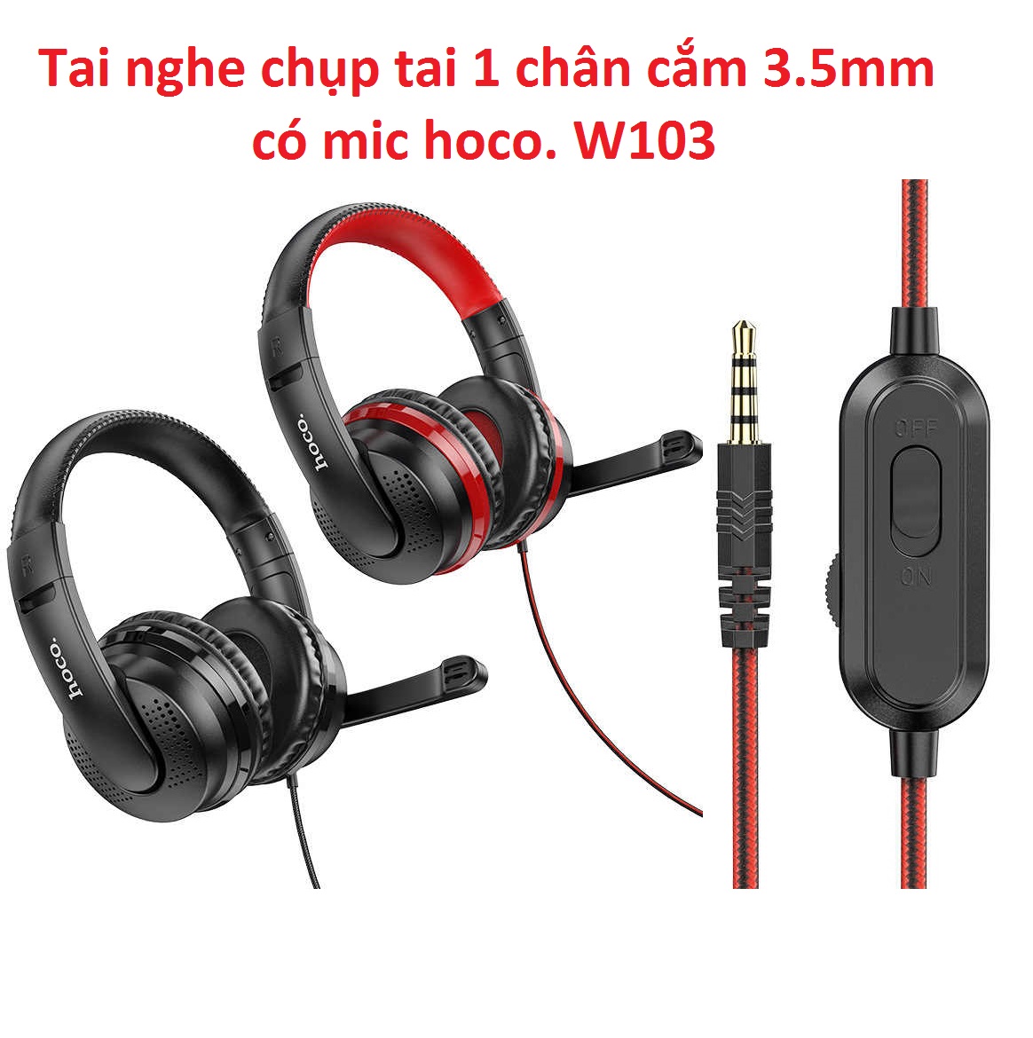 Tai nghe chụp tai có mic 1 chân cắm 3.5mm hoco. w103