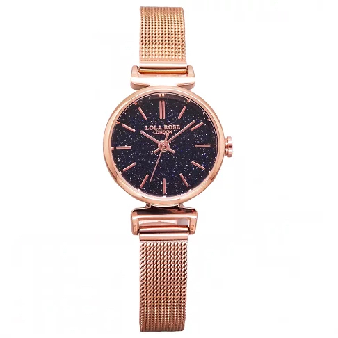 TẶNG PIN ALKALINE 59K - Đồng hồ nữ Đồng Hồ Lola Rose mặt tròn đen dây vàng hồng - Full Box - Dây kim loại vàng hồng - Bảo Hành 1 Năm