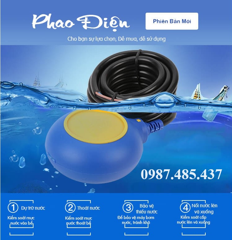 Phao điện bơm nước tự động chống cạn và chống tràn