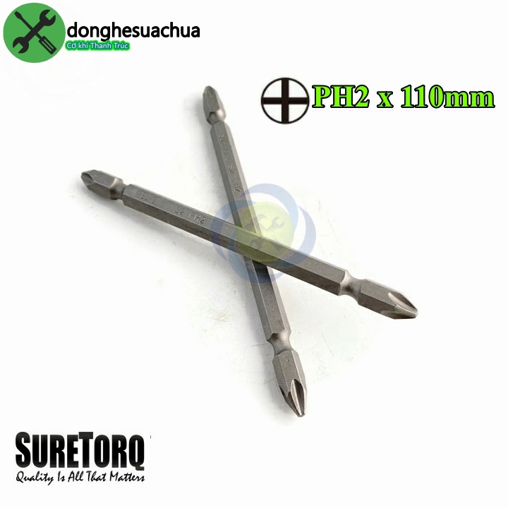 Mũi vặn vít 2 đầu ph2 suretorq 1674-0302 pl màu xám dài 110mm