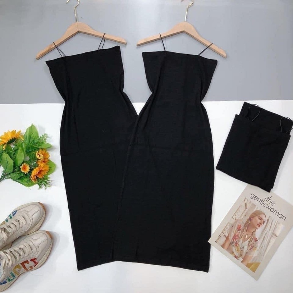 Váy 2 Dây, Đầm 2 Dây Sợi Bún Thun Gân Đẹp Cotton Ôm Body Sexy Dáng Dài