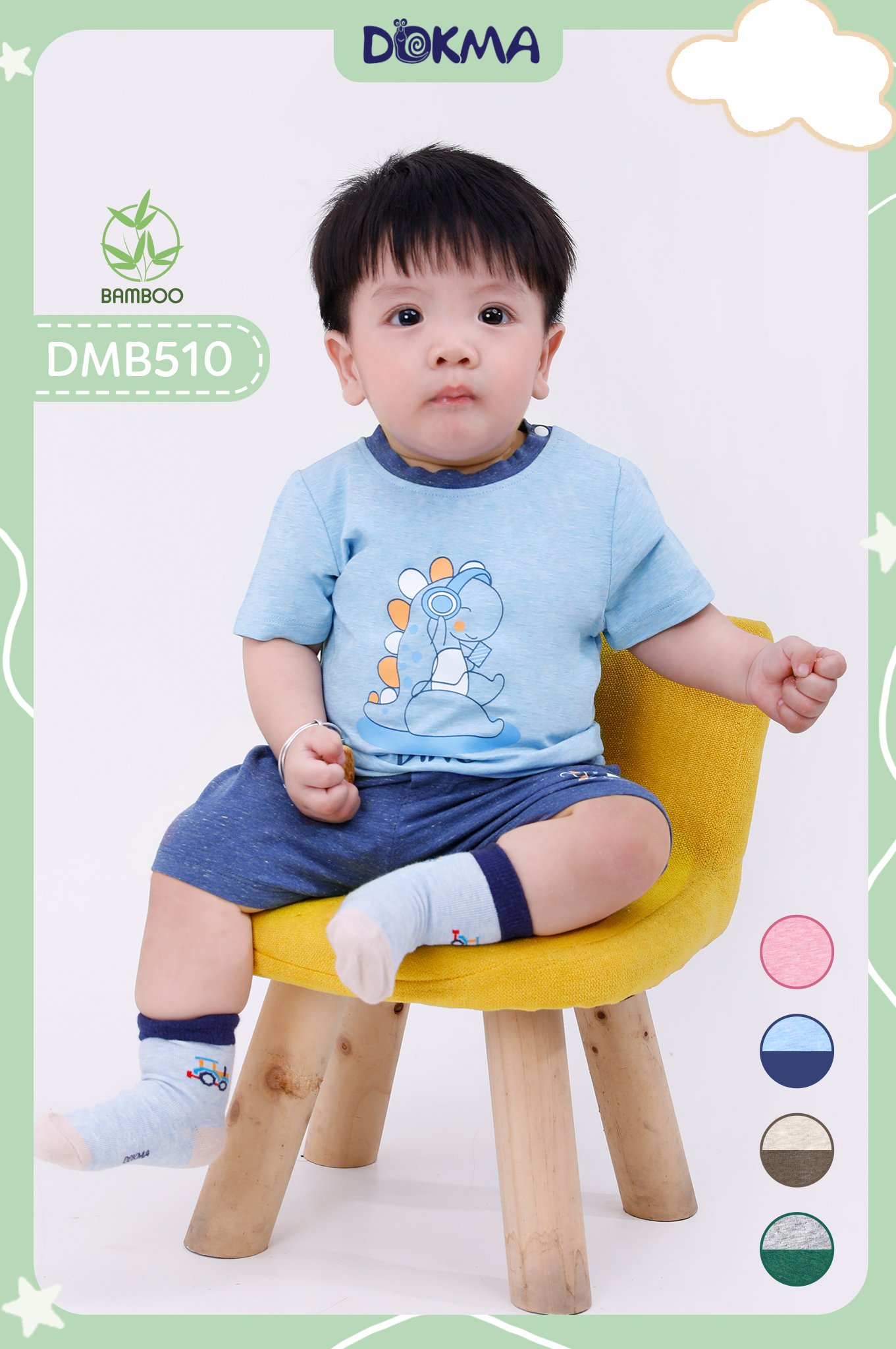Dokma 2023 Bộ cộc cài vai cotton mỏng cho bé trai và bé gái 9-36 tháng