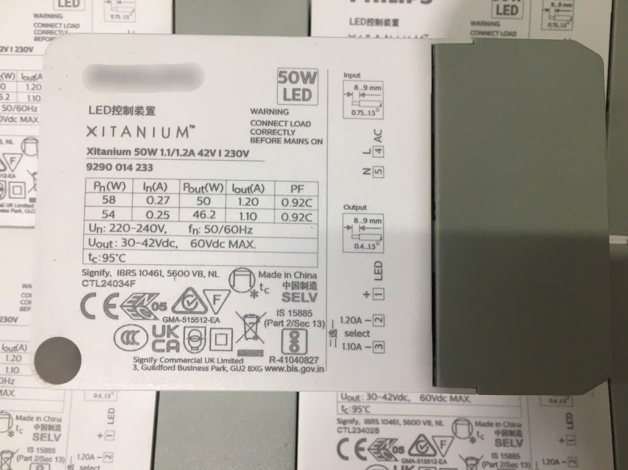 nguồn LED , XITANIUM 50W 1,1/1,2A I 230V PHILIP dùng cho chip Led 50w , siêu bền