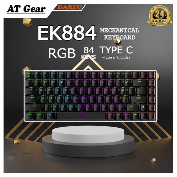 Bàn phím cơ Gaming DAREU EK884 84KEY (RGB, Blue/ Brown/ Red D switch)