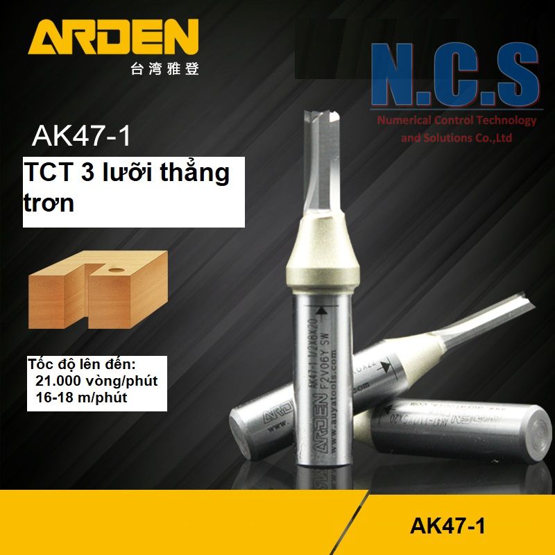 Arden ak47-1- mũi dao phay gỗ cnc 6.0mm, 3 lưỡi thẳng trơn tct
