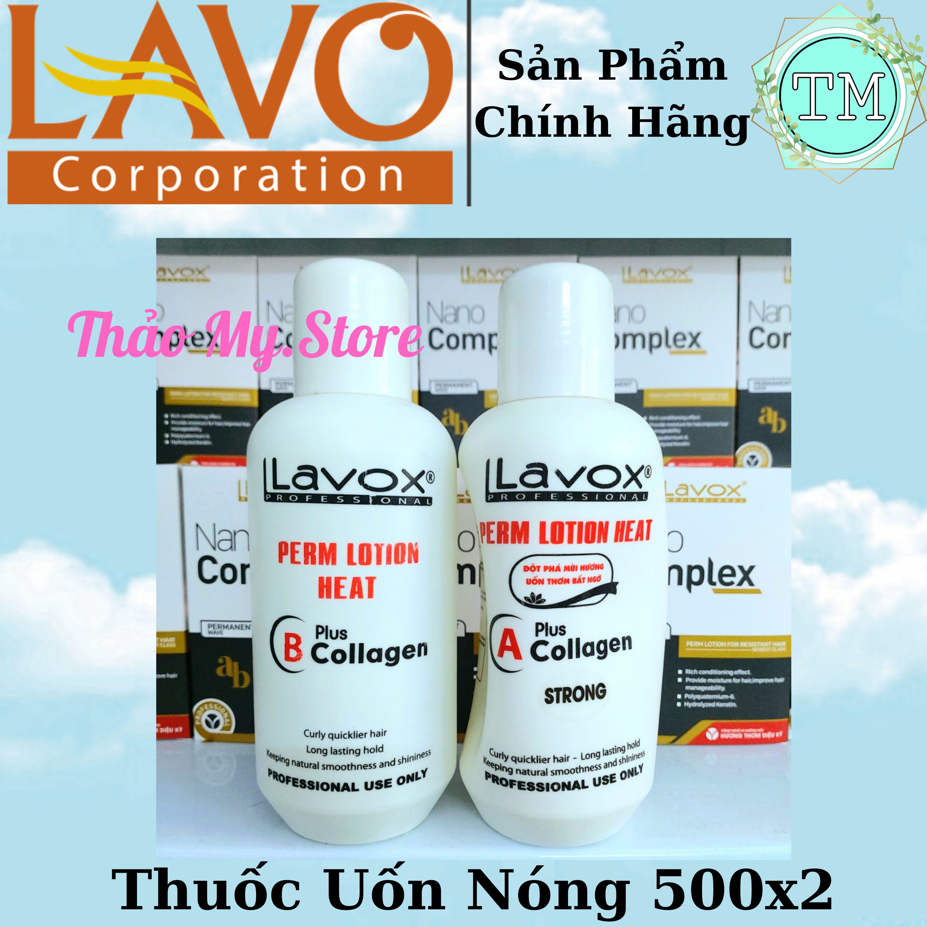 Kem uốn nóng collagen Lavox 500ml chai A hoặc B - Tạo sóng căng mềm bóng mượt giữ nếp lâu