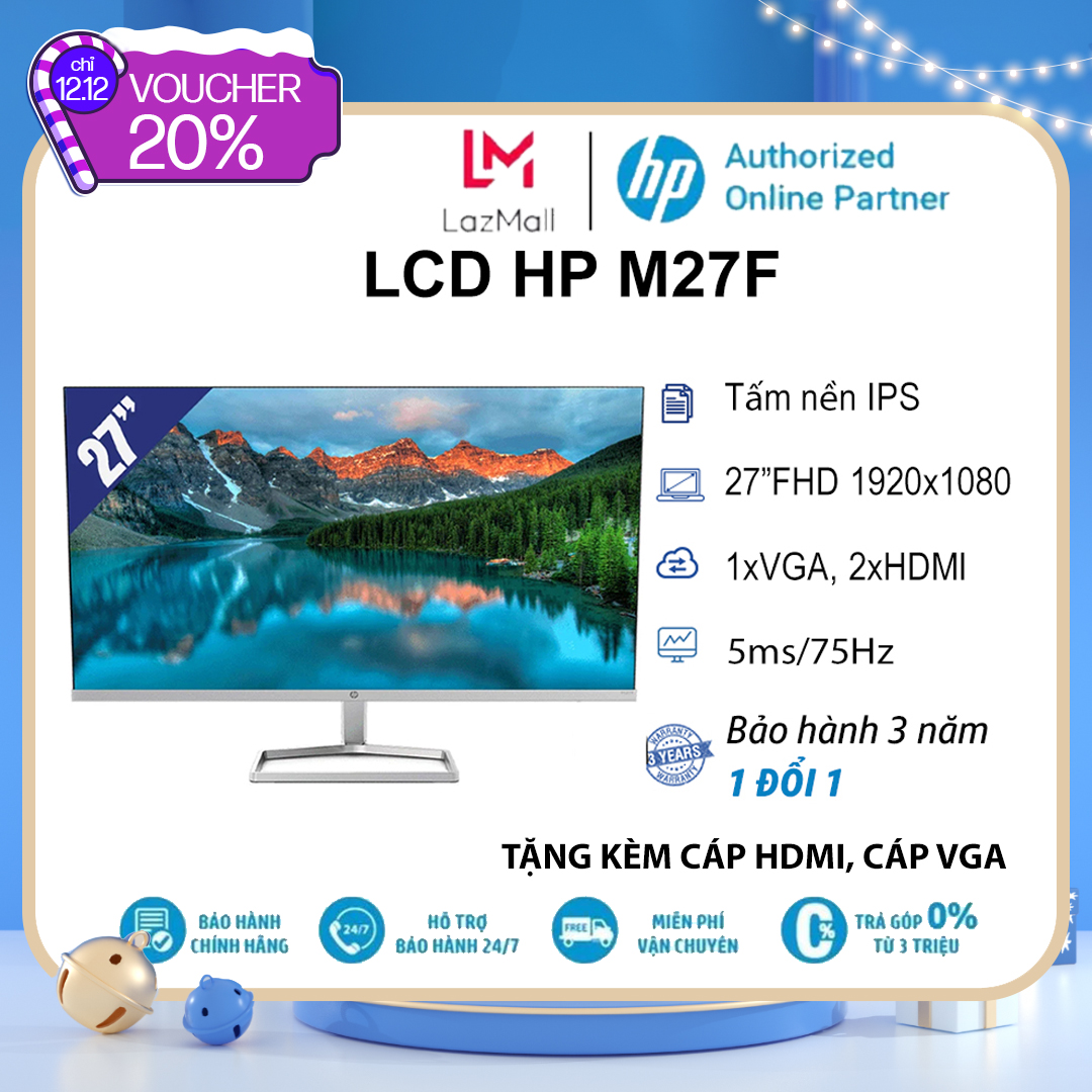 [Voucher Giảm 20% Max 800K] Màn hình máy tính LCD HP M27F 27″FHD 1920×1080/IPS/75HZ/5MS (Đen) - Hàng chính hãng new 100%