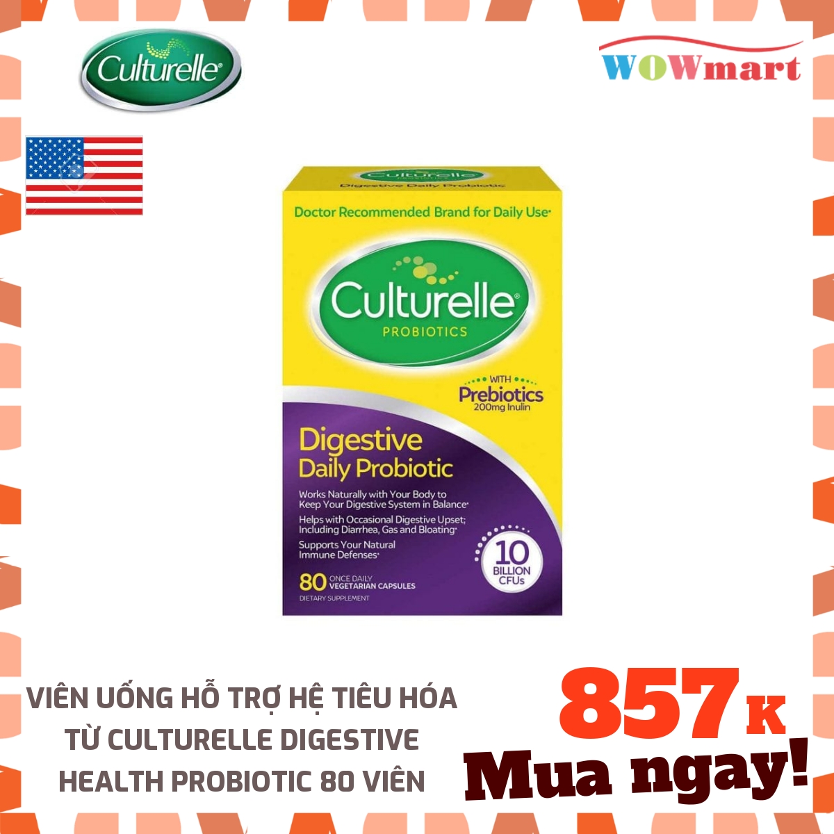 Viên uống hỗ trợ hệ tiêu hóa từ Culturelle Digestive Health Probiotic 80 viên - [MỸ]