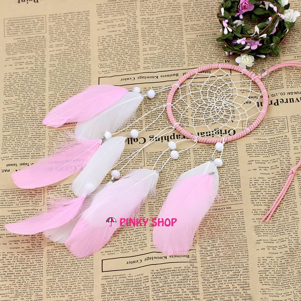 Dreamcatcher treo tường, Dreamcatcher handmade, dream catcher handmade màu hồng dịu decor trang trí phòng xinh lung linh Pinky Shop mã DRD38