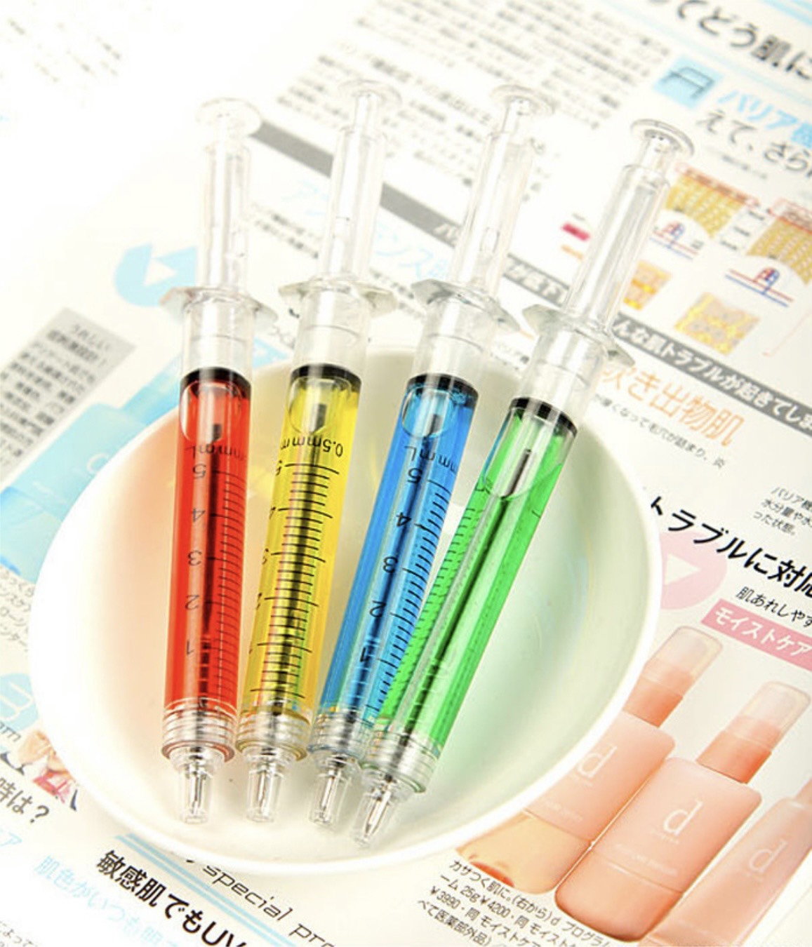 Set bút bi, bút chì bấm, bút dạ quang hình ống tiêm ngộ nghĩnh dễ thương độc đáo - CB11