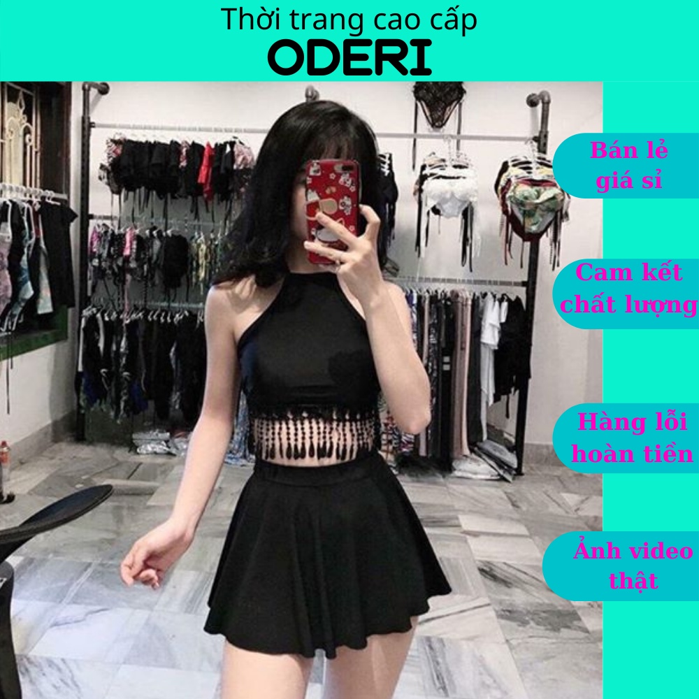 Bikini đồ bơi đi biển hai mảnh yếm tua rua chân váy kg026