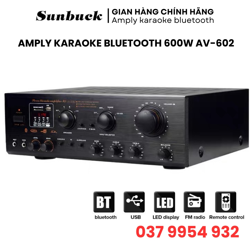 Amply karaoke bluetooth 800W AV-602, amly bluetooth gia đình công suất lớn, âm thanh cực chất, dễ dàng sử dụng, âm ly 5.1, amply 8 sò