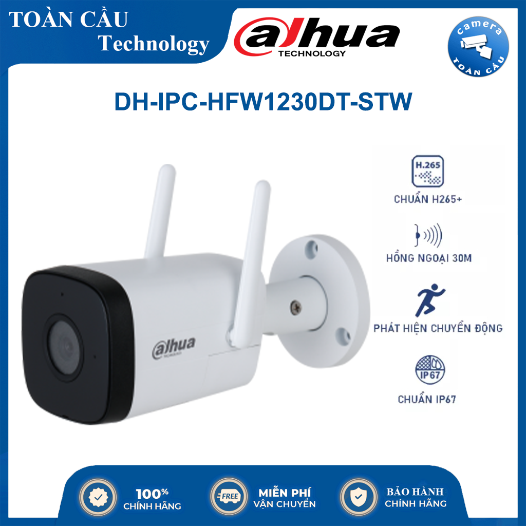 [100% CHÍNH HÃNG] Camera IP hồng ngoại không dây 2.0 Megapixel DAHUA DH-IPC-HFW1230DT-STW-Camera Toàn Cầu