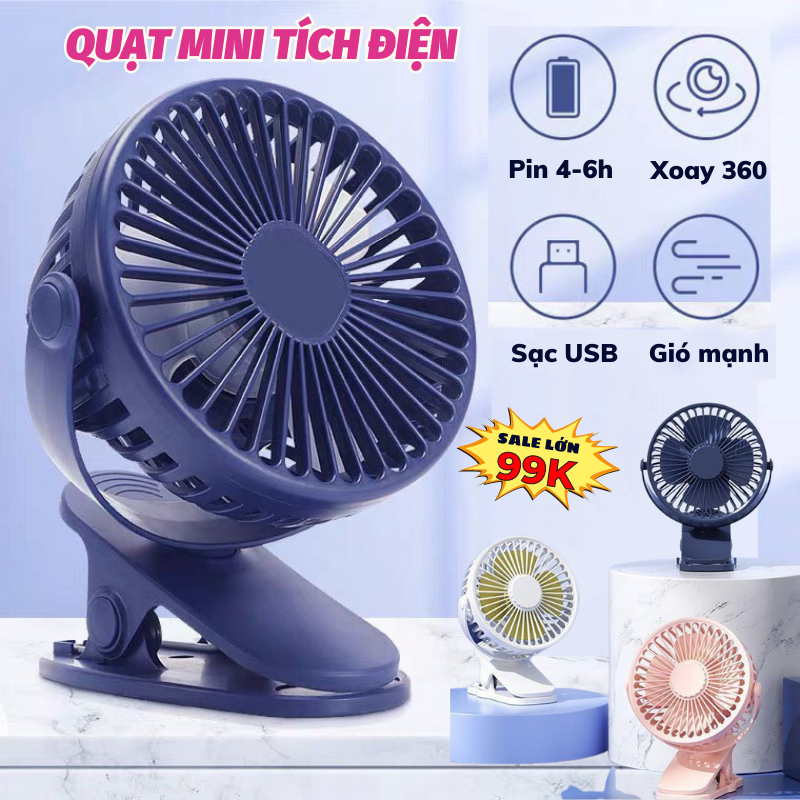 Quạt tích điện mini quạt kẹp bàn 3 chế độ gió siêu mát bách hóa toki