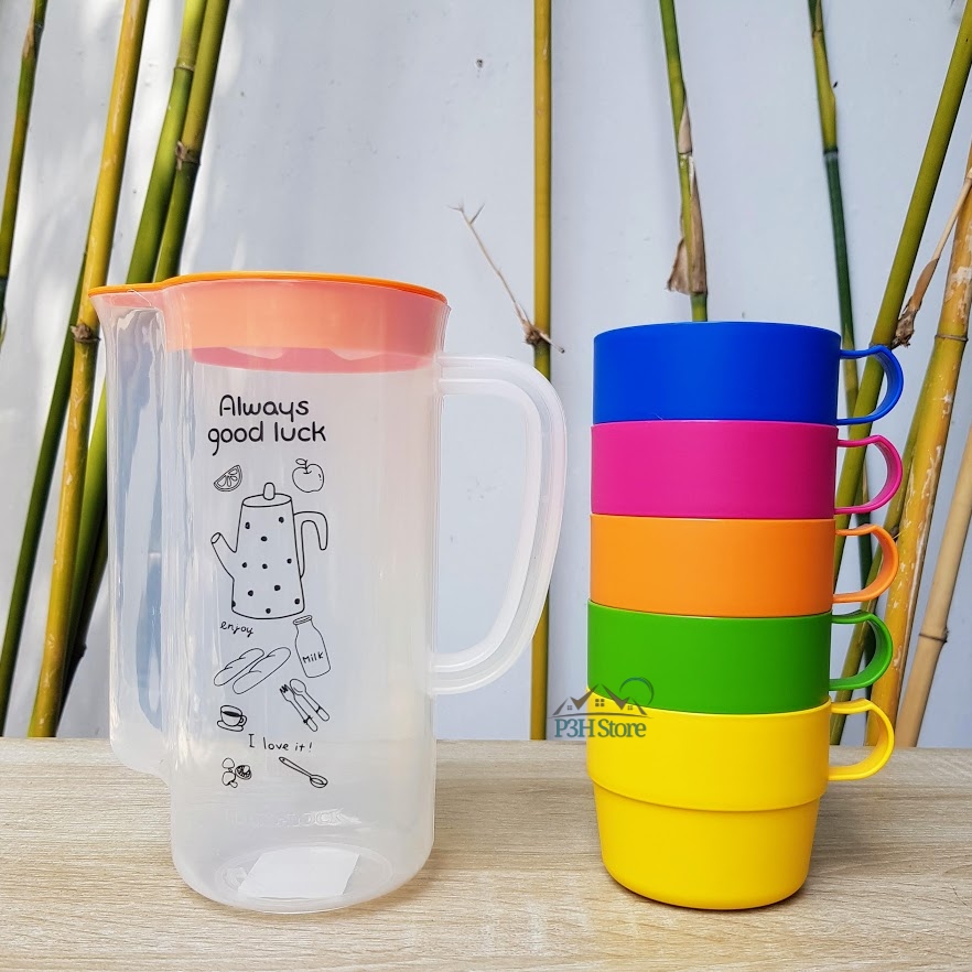 Bộ 5 ly uống nước kèm bình Lock&Lock Rainbow  thích hợp dùng cho bé hoặc dã ngoại HPP514S5