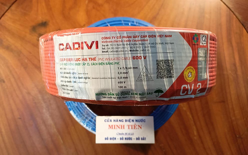 10m, 20m, 30m, 40m, 50m Dây điện đơn Cadivi, dây cáp điện đơn Cadivi  CV 2.0 lõi đồng bọc nhựa PVC