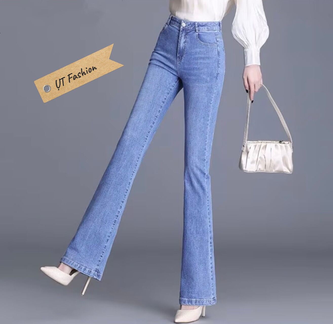 [Mua 2 giảm 5%] Quần jean nữ ống loe co dãn thoải mái chất bò xanh xám tôn dáng nâng mông