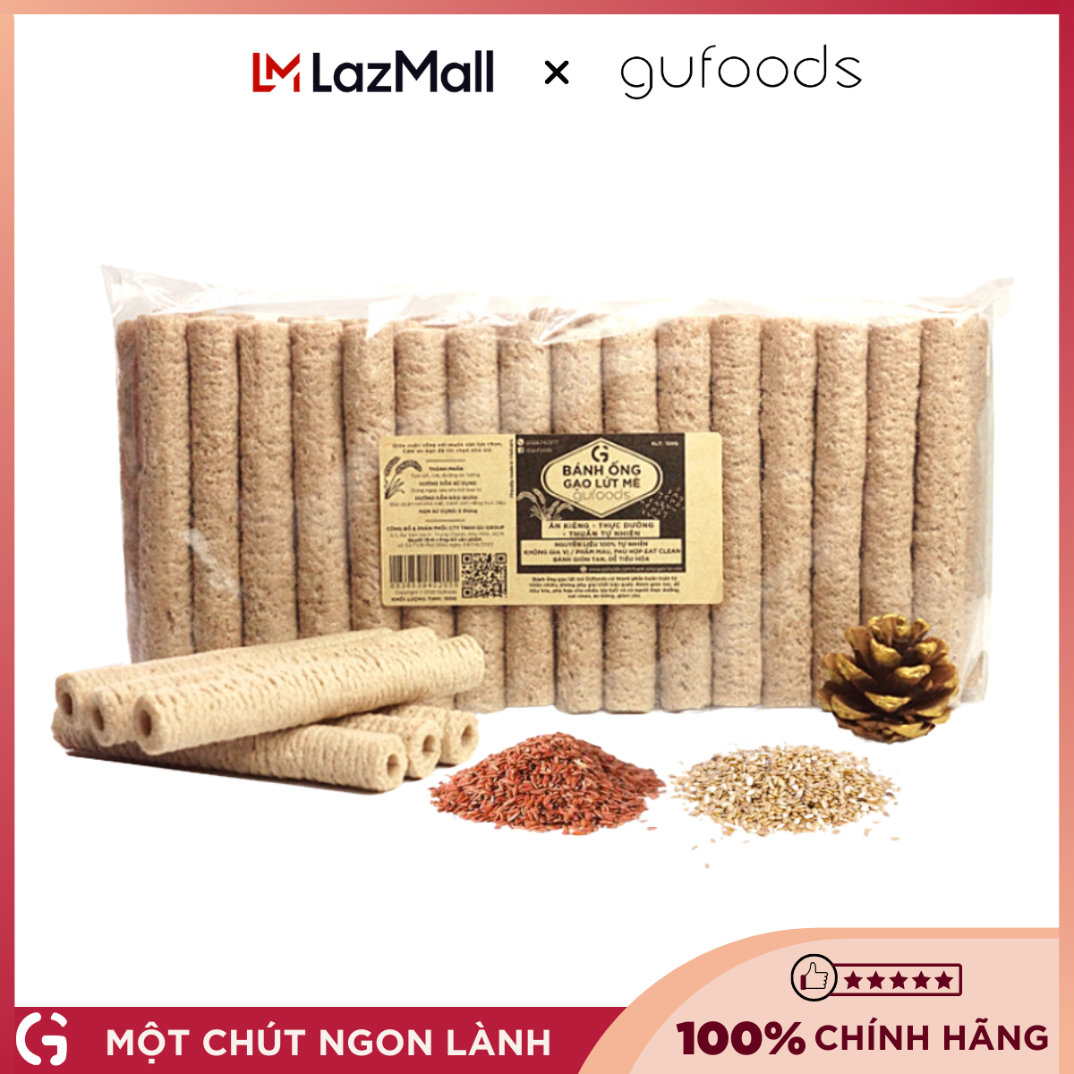 Bánh ống gạo lứt mè GUfoods - Ăn kiêng, Thực dưỡng, Thuần tự nhiên