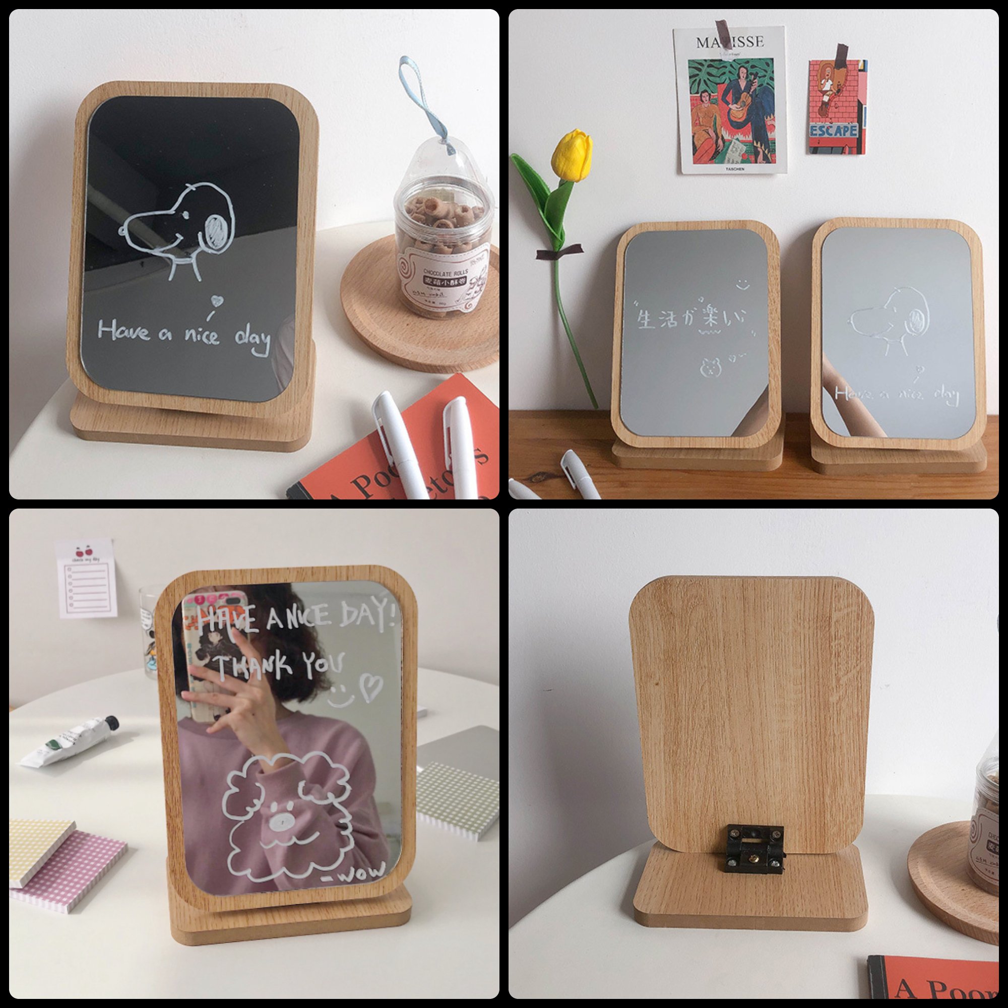 Gương gỗ soi góc rộng, trang điểm xinh đẹp màu sắc vintage nịnh mắt - Gương để bàn cao cấp