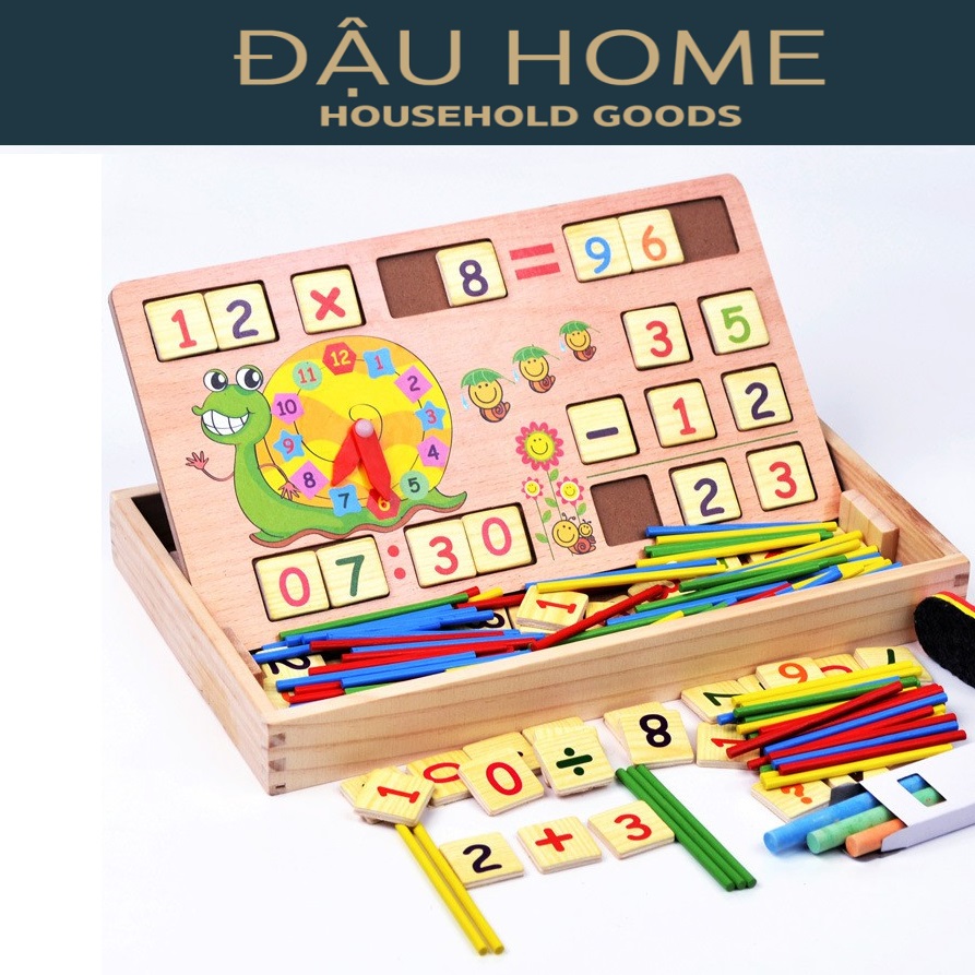 [Size lớn] Bộ Giáo Cụ Que Tính Học Toán, Đồng Hồ thông minh và Thẻ Ghép Số Tư Duy Montessori bằng Gỗ - Đậu Home