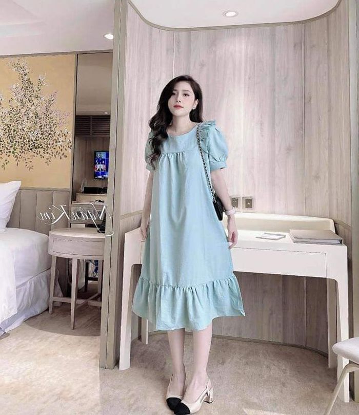 [Hàng loại 1]Đầm Bầu Váy Bầu cao cấp dáng Xuông Chất Lụa Hàn Mềm, siêu mát Thấm Mồ Hôi Tốt, Freesize từ 45 đến 70Kg