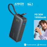 Anker 10000mAh Nano Power Bank (30W,Built-In USB-C Cable) iPhone 15 Pro Max, MacBook, Galaxy, iPad