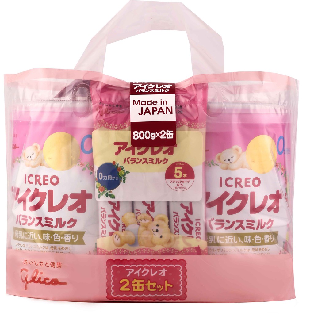[COMBO GIÁ TỐT DEAL 7%] Combo Glico Icreo số 0 (2 lon sữa bột 800g + 5 thanh sữa )