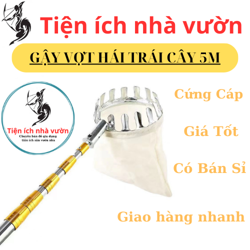 Gậy vợt hái trái cây trên cao tiện lợi kim loại siêu chắc đa năng 5m rút gọn 1m2 đa năng móc quần áo, quét mạng nhện