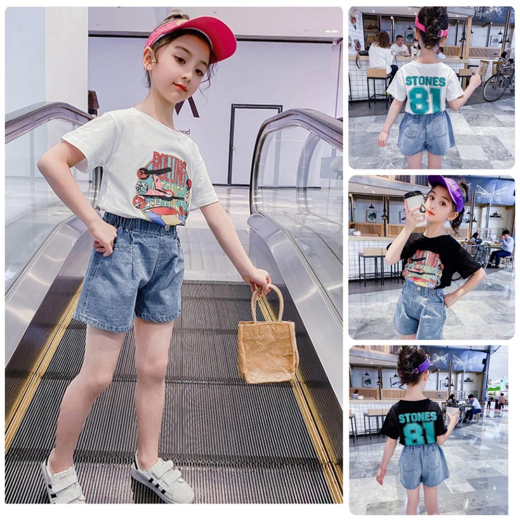 BTG20 Size110-160(15-40kg)Set bé gái.Áo thun+quần jean ngố chất đẹp Quần áo trẻ Em hàng Quảng Châu