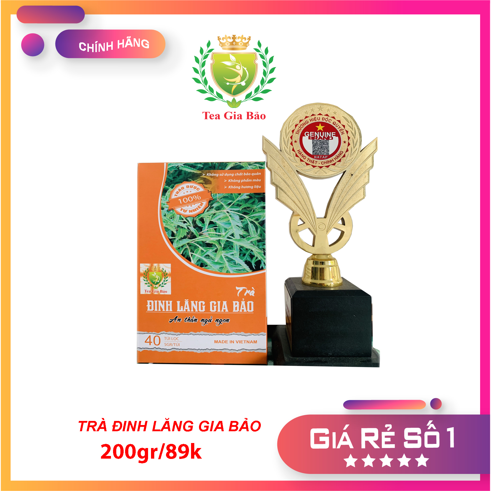 Trà Đinh Lăng Gia Bảo 200gr / 40 túi lọc- an thần ngủ ngon, thanh lọc cơ thể, tăng thể lực, chống stress,bảo vệ gan -trà đinh lăng túi lọc - abot sao