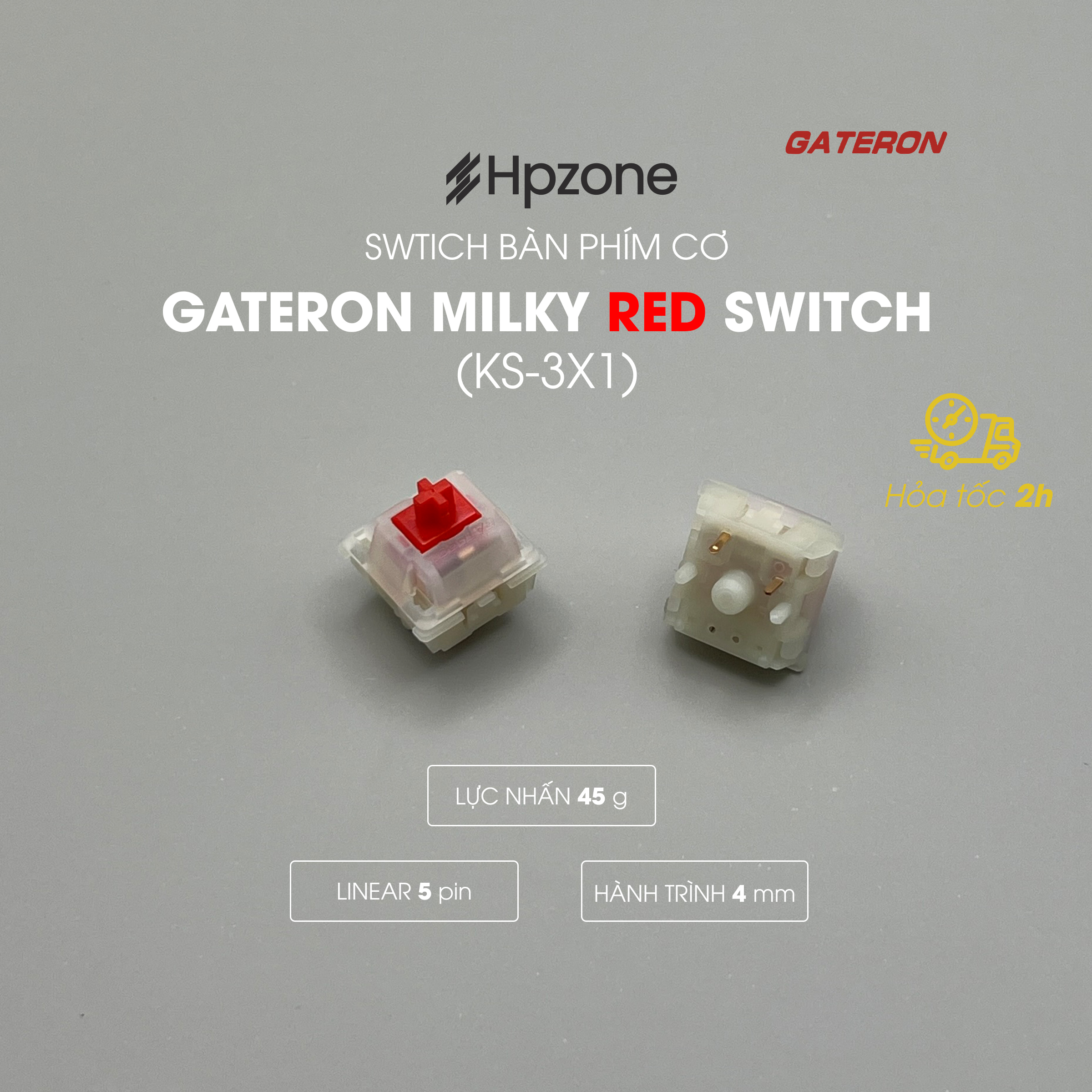 Switch Gateron Milky Red KS-3X1 5 Pin Công tắc thay thế cho bàn phím cơ chính hãng Gateron Milky Switch 45g