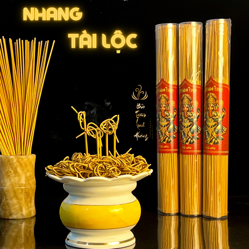 Nhang Thần Tài Thái Lan 139  Cao Cấp - Nhang Vàng Tài Lộc - Hương Sạch Không Khói Thắp Cuốn Tàn Đồ Thờ Cúng