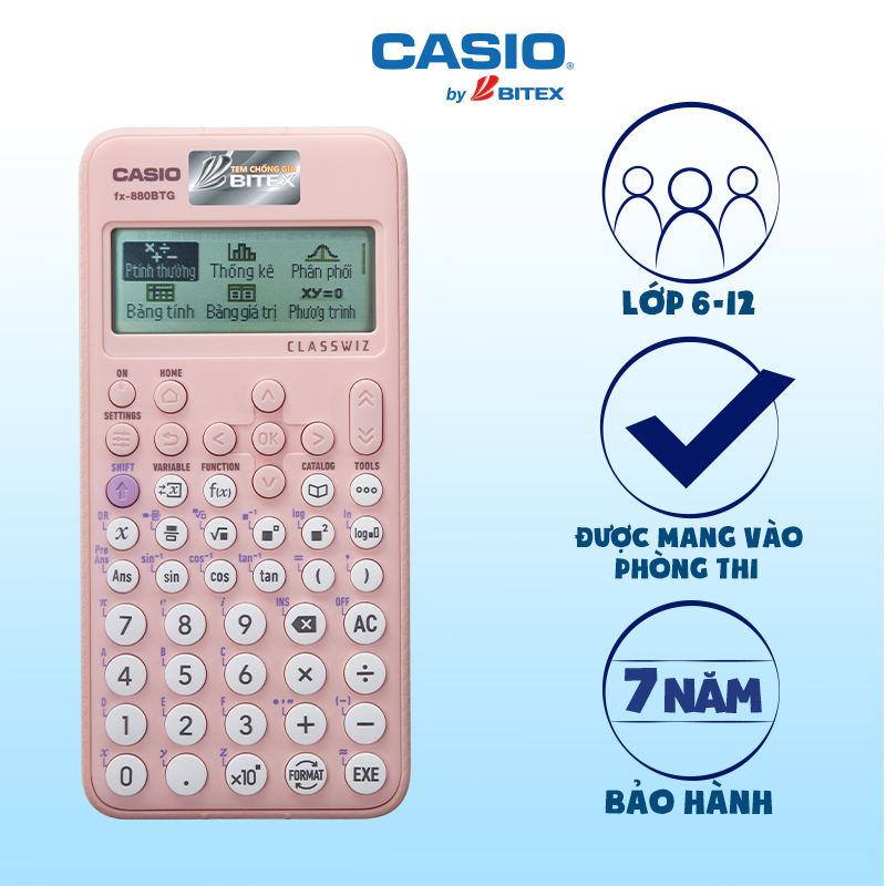 Máy tính Casio Fx880BTG màu hồng mới nhất dành cho học sinh cấp 2 cấp 3 từ lớp 6 đến lớp 12