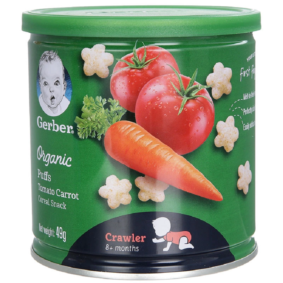 Bánh ăn dặm Gerber Organic Puffs vị cà chua, cà rốt 49g +8 tháng