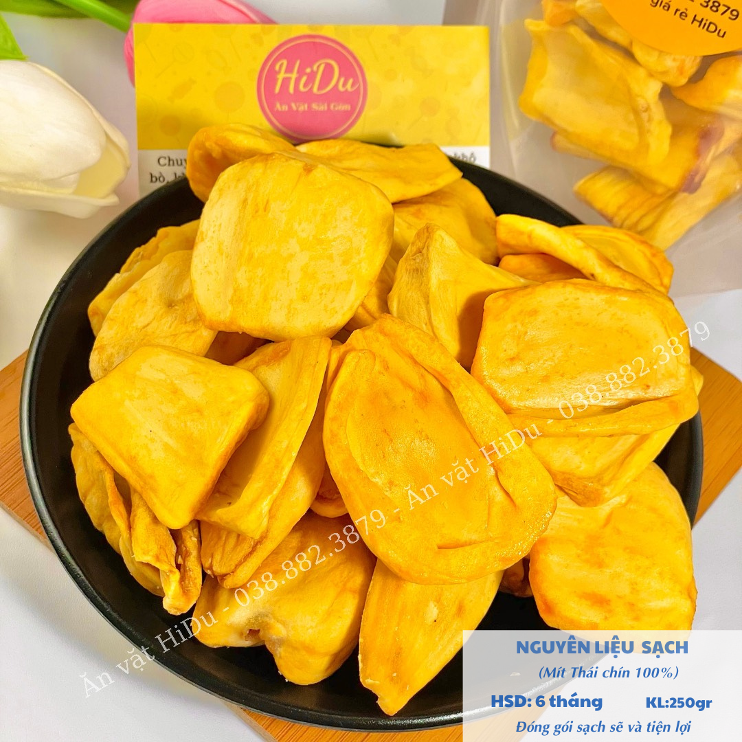 Mít sấy khô giòn đà lạt nguyên cánh 250gr hàng xuất khẩu loại ngon giòn tan Ăn vặt HiDu