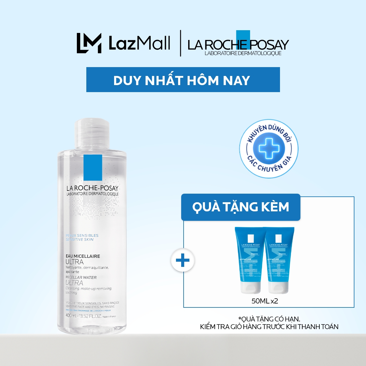 Nước làm sạch sâu và tẩy trang cho da nhạy cảm La Roche-Posay Micellar Water Ultra Sensitive Skin 400ml